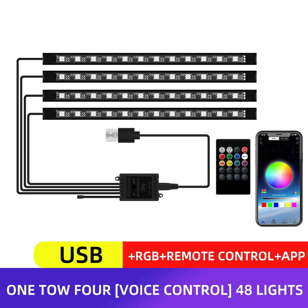 RGB APP LED Motorcycle Car Atmosphere Foot Light APP Control Flexible Waterproof Sound Control 12V Moto Decorative Lamp Strip