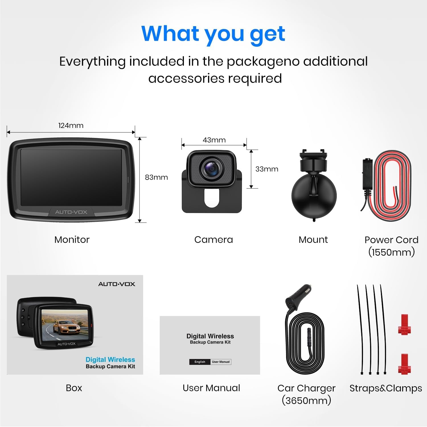 CS-2 Wireless Backup Camera with 4.3" Car Monitor, Easy Install Stable Digital Signal Back up Camera System, Super Night Vision Reverse Cam for Truck, SUV, Van, Trailer