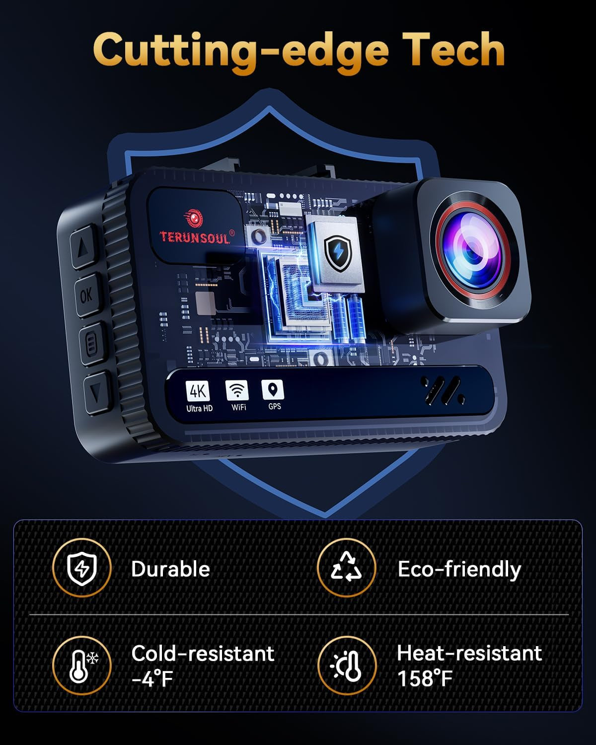 Ultra HD 4K Front and Rear Dash Cam with Free 128GB Card, 5.8GHz WiFi, GPS, G-Sensor, 170° Wide Angle, 3" IPS Screen, 24H Parking Mode, Supports Up to 512GB