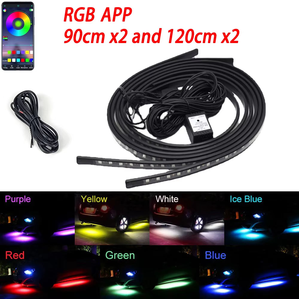 Neon LED RGB Car Underglow Bottom Light Remote/App Control Flexible Waterproof LED Strip Car Underbody Light Decorative Lamp