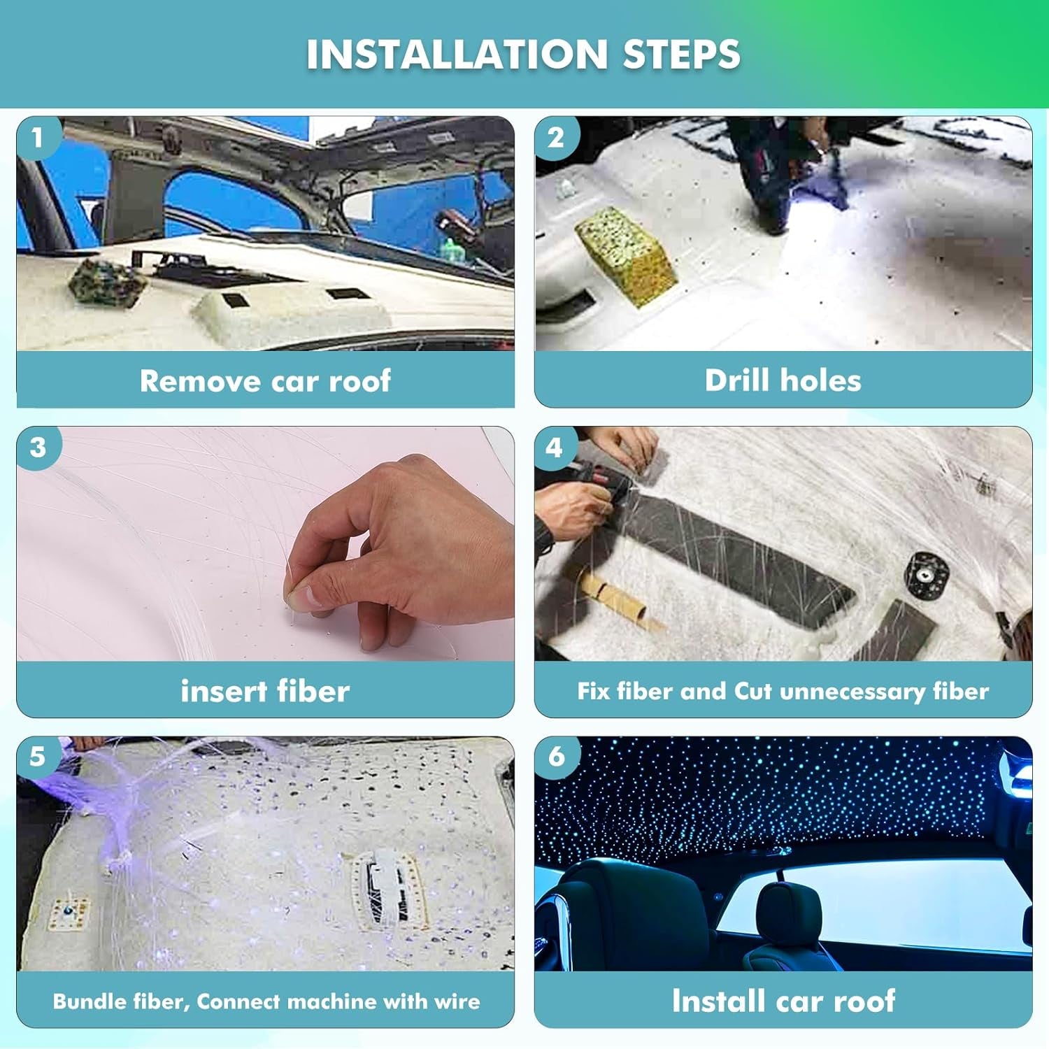 Twinkle Headliner Star Light Kit, 1000Pcs*0.03In*9.8Ft Ceiling Fiber Optic Lights App/Remote Control Star Effect Music Mode RGBW Sound Activated for Car Roof Home Ceiling