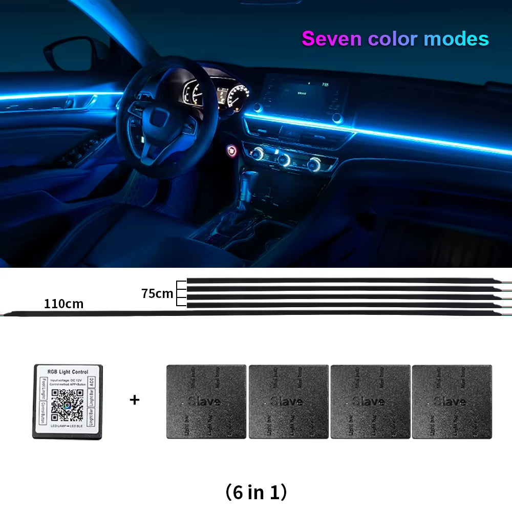 14/18 in 1 Led Acrylic Car Ambient Light RGB 64 213 Color Symphony Acrylic APP Streamer Atmosphere Lamp Kit One Zone Dual Zone