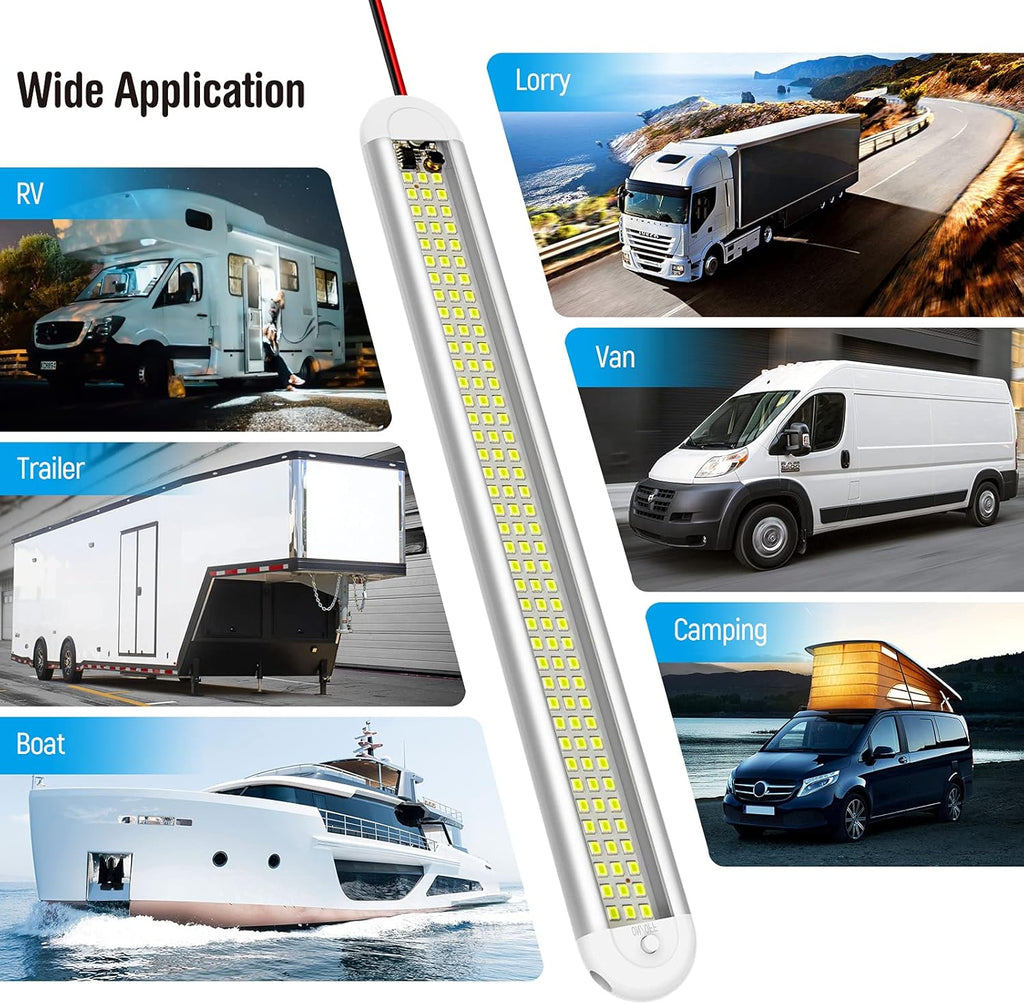 12V LED Interior Light Bar， 120Leds 1500LM 8W DC 12 Volt Led Strip Lights with On/Off Switch，For Enclosed Cargo Trailer, Car RV Van Truck Lorry Camper Boat Caravan Motorhome (4Pack)