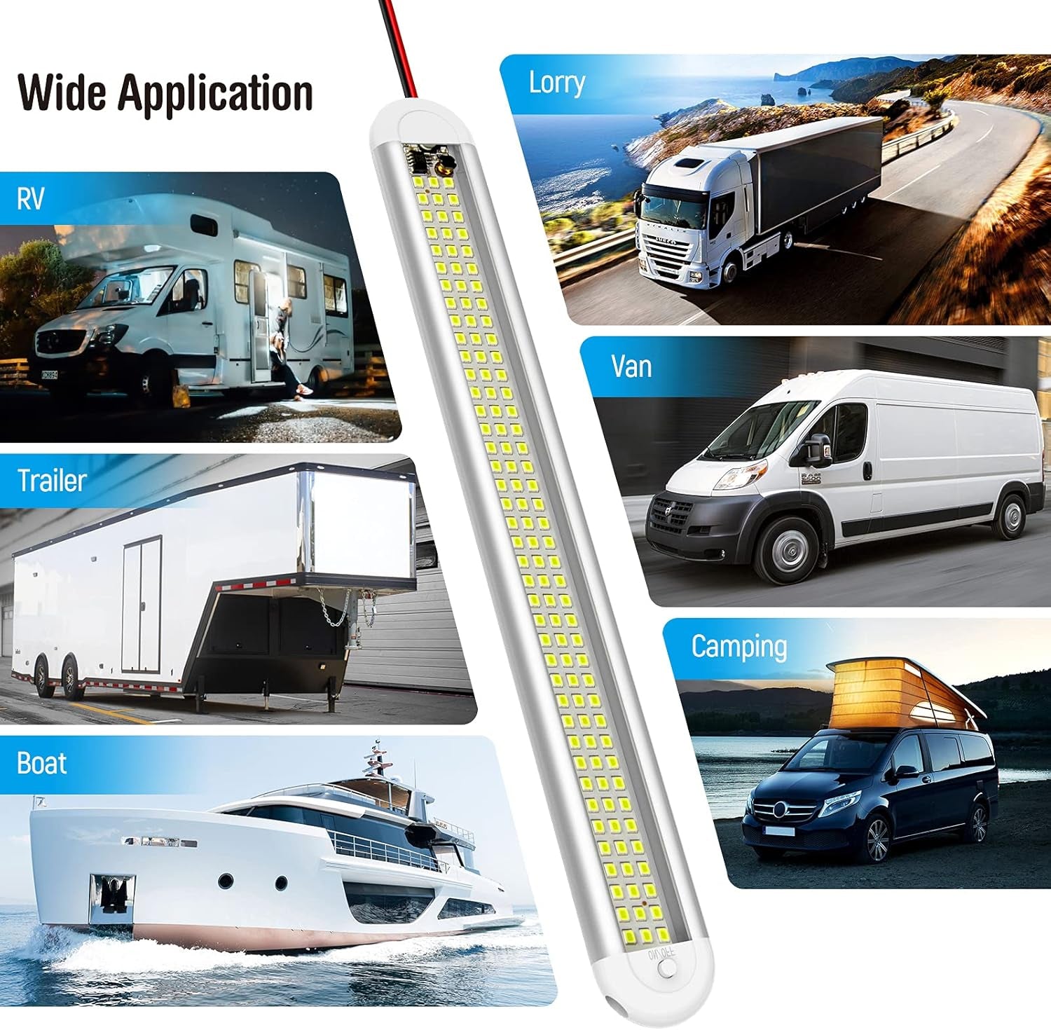 12V LED Interior Light Bar， 120Leds 1500LM 8W DC 12 Volt Led Strip Lights with On/Off Switch，For Enclosed Cargo Trailer, Car RV Van Truck Lorry Camper Boat Caravan Motorhome (4Pack)