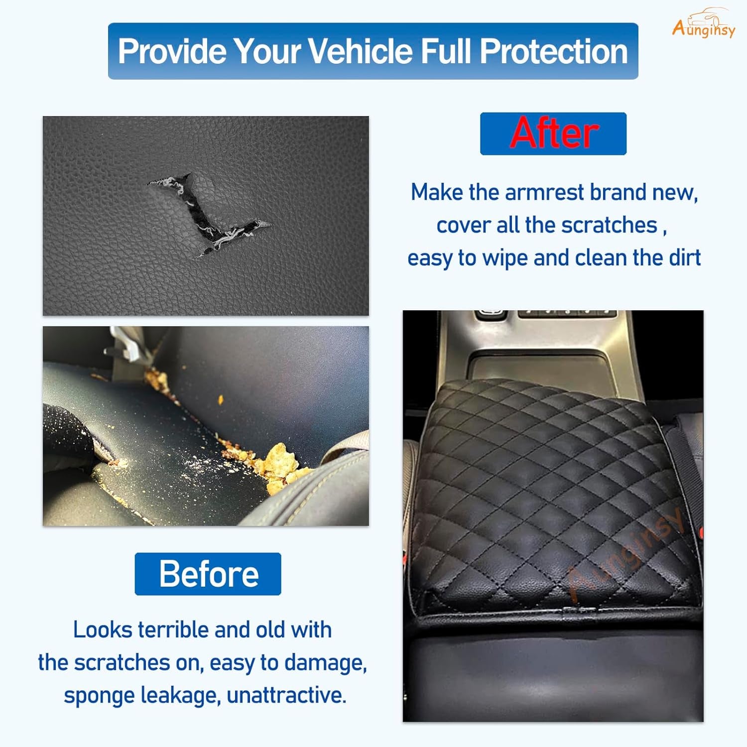 Car Leather Center Console Protector Cover Compatible with Kia Telluride 2020-2025 Center Console Armrest Seat Box Cover Cushion Lid Protector Pad Waterproof Anti-Scratch Interior Accessories