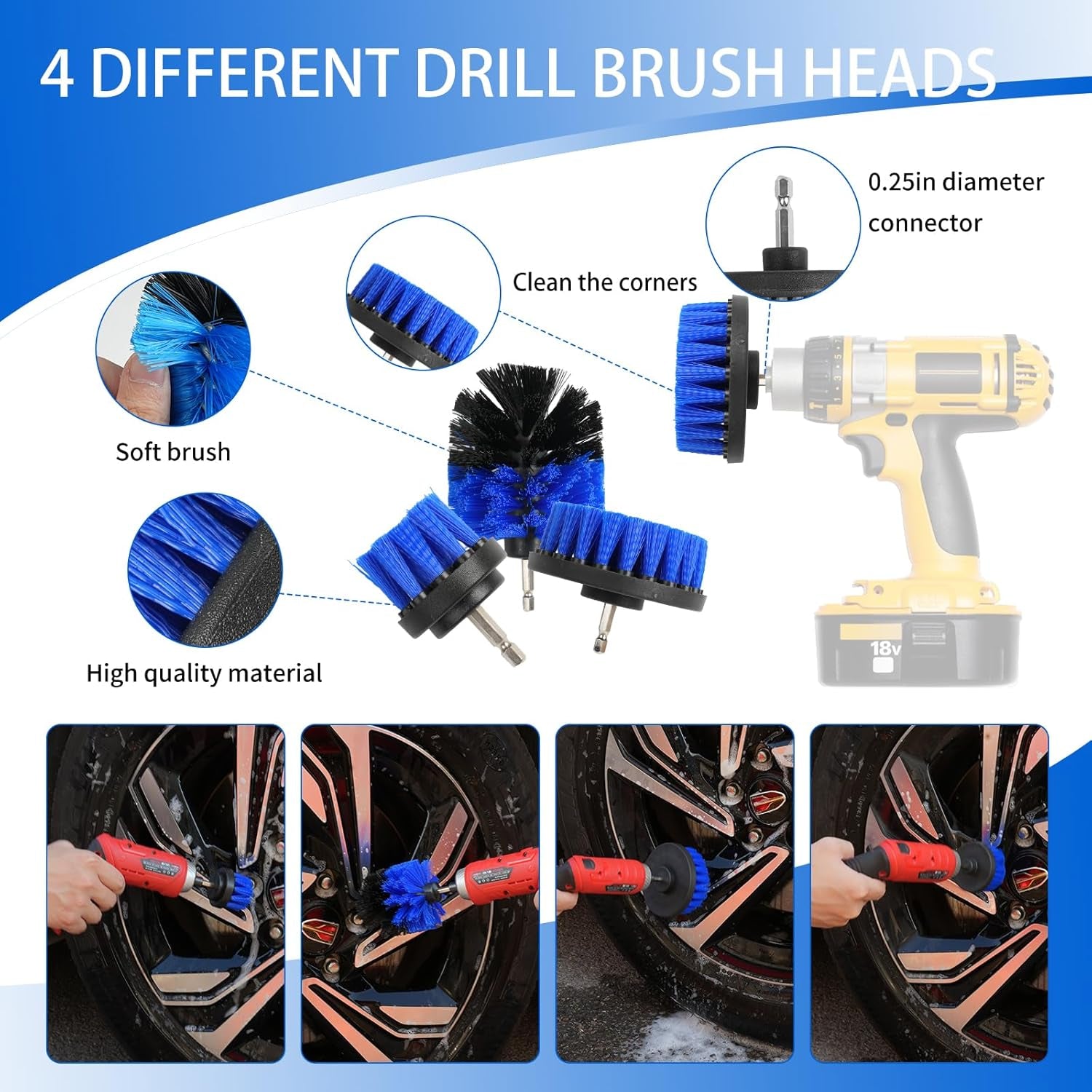 Brush Drill Attachment Set 27Pcs Car Detailing Kit Interior and Exterior Automotive Tyre Detail Brushes Car Wash Cleaning Tools Kit for Interior, Exterior, Wheels