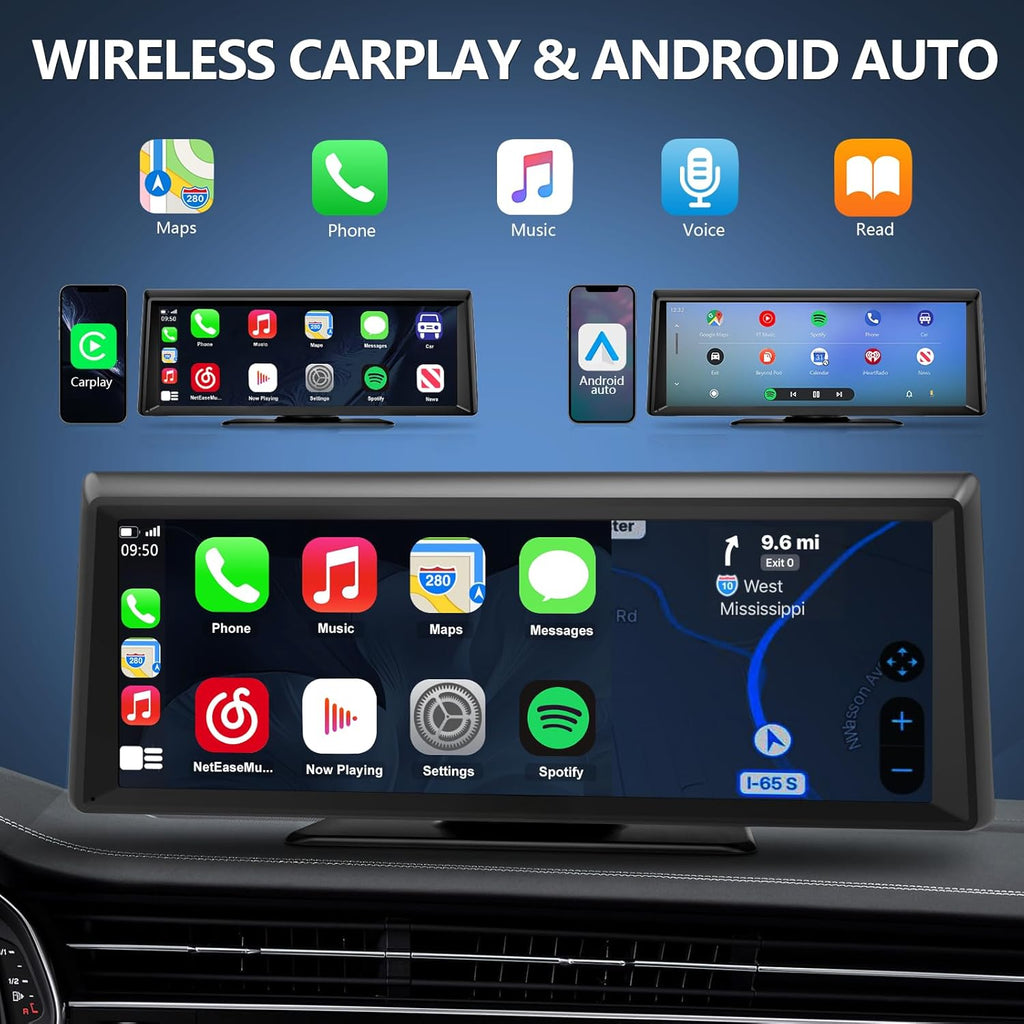 Upgrade Your Drive: 8.1" Wireless Carplay Screen & 2K Dash Cam with Bluetooth, GPS, and Voice Control