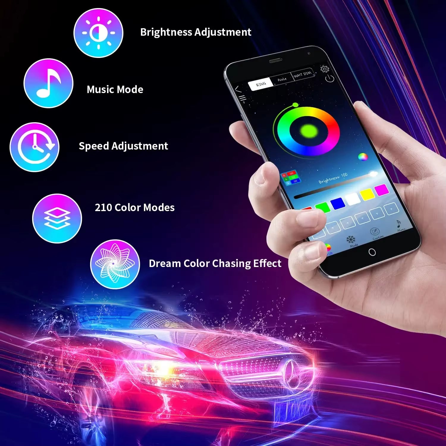 Neon LED RGB Car Underglow Bottom Light Remote/App Control Flexible Waterproof LED Strip Car Underbody Light Decorative Lamp