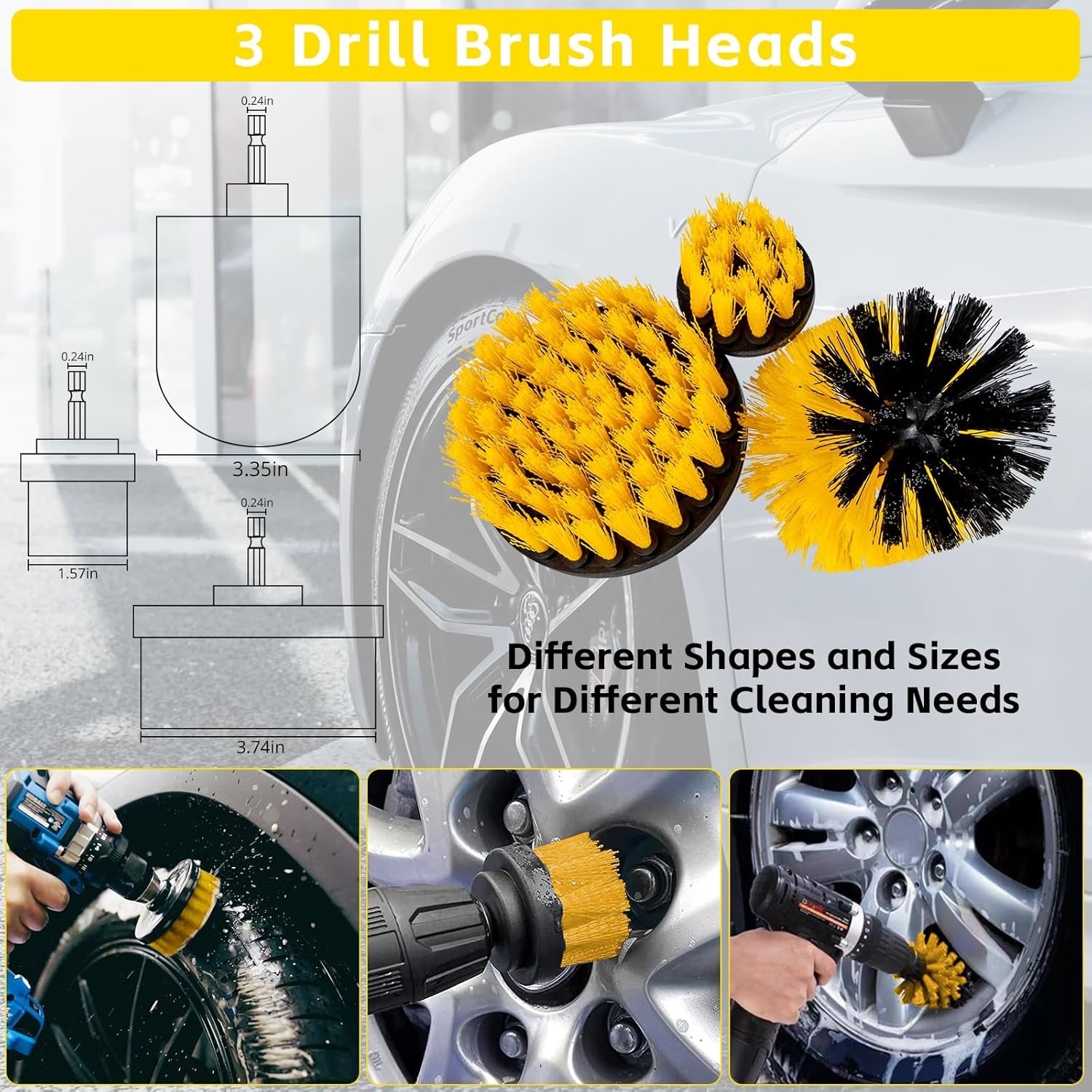 18Pcs Car Cleaning Kit Interior,Car Detailing Brush, Car Wash Kit Car Cleaning Kit Interior Detailing Kit for Car Wash Brush Kit Interior Exterior Wheels, Yellow