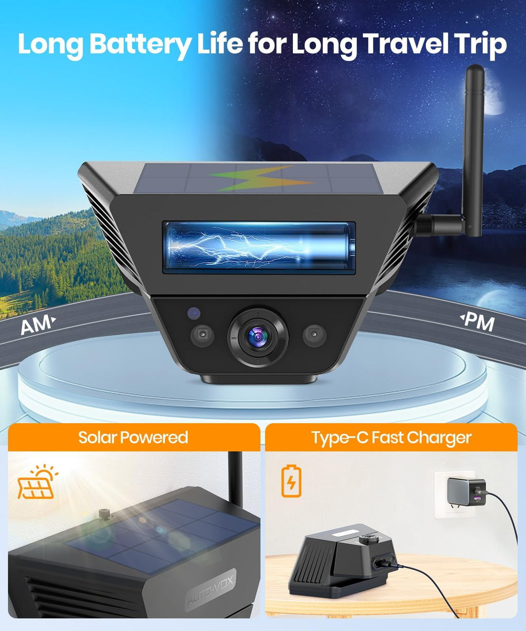 AUTO VOX Wireless Backup Camera Solar Magnetic: with 7.2" DVR 1080P 2 Split Recording Monitor, Dual Antenna Stable Signal,Ip69K & 1-Min Install,Hd IR Night Vision for Truck, Trailer, RV, Camper