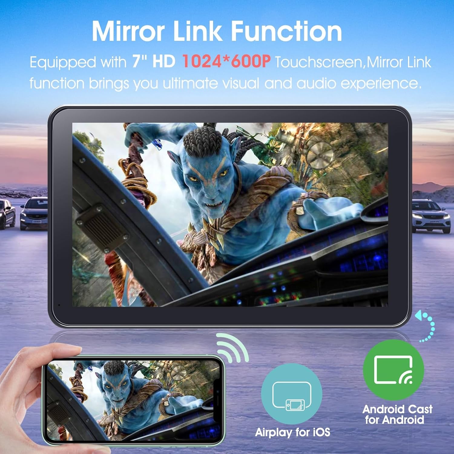 Portable Wireless Carplay Car Stereo, 7" HD Touchscreen for Car with Apple Carplay & Android Auto with Backup Camera/Mirror Link/Voice Control/Bluetooth/Gps/Aux/Fm Satellite Radio for All Vehicles