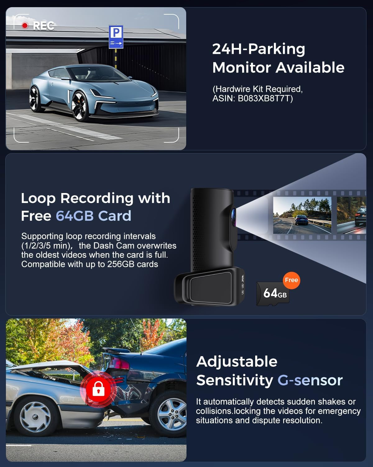K600 4K Dual Dash Cam with 3.59" IPS Screen, Built-In GPS, 5G WiFi, UHD Night Vision, 170° Wide Angle, HDR, 24H Parking Mode & Free 64G SD Card