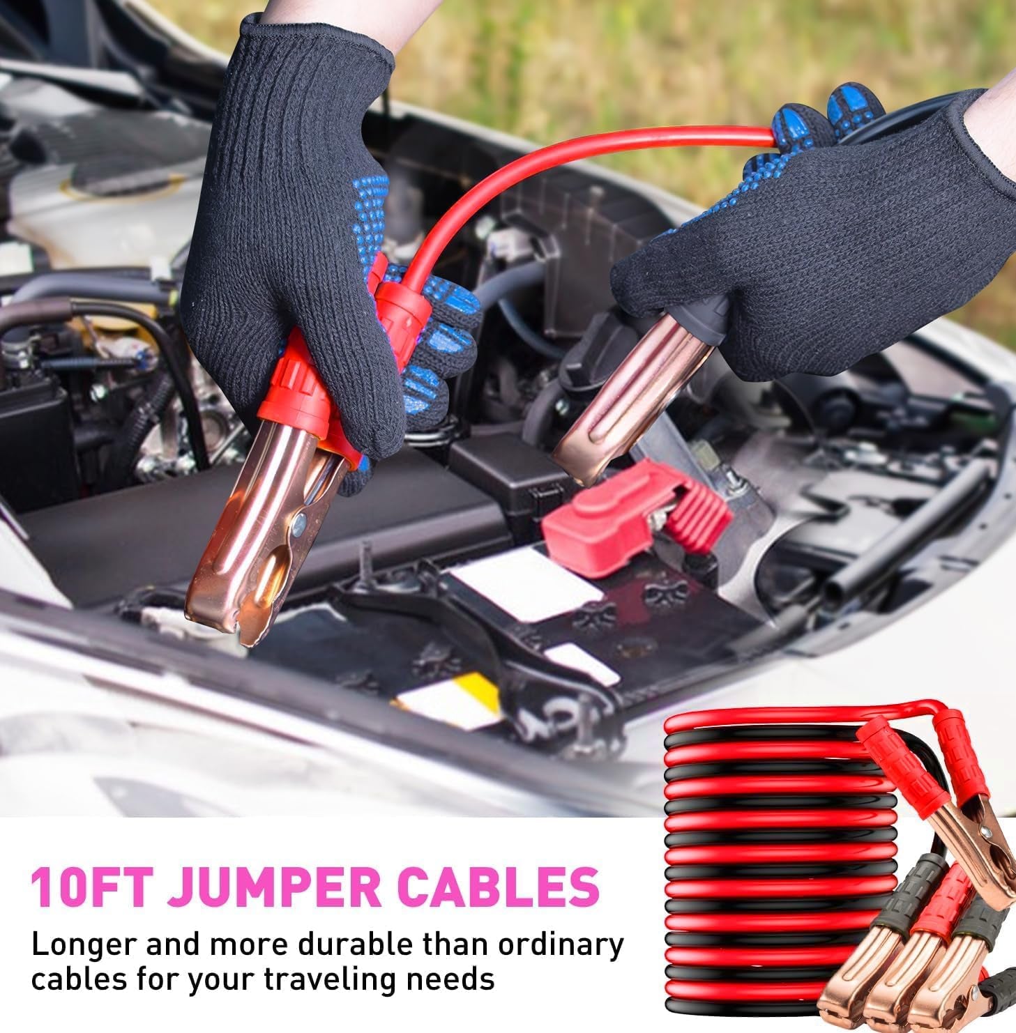 Car Roadside Emergency Kit with Jumper Cables, Car First Aid Kit Emergency Kit for Vehicles, Car Safety Roadside Assistance Kit Headlamp, Tow Straps, Gloves, Essential Car Accessories for Men, Women