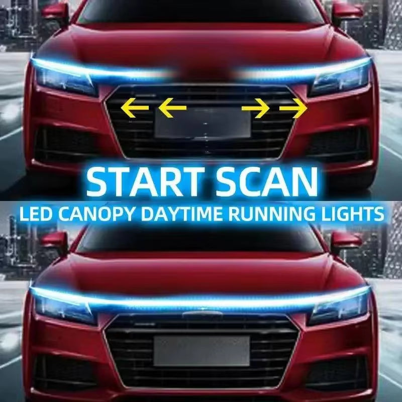 1Pc Dynamic Meteor Led Car Hood Lights Strip Universal Engine Hood Guide Decorative Light Bar Auto Headlights Car Running Light