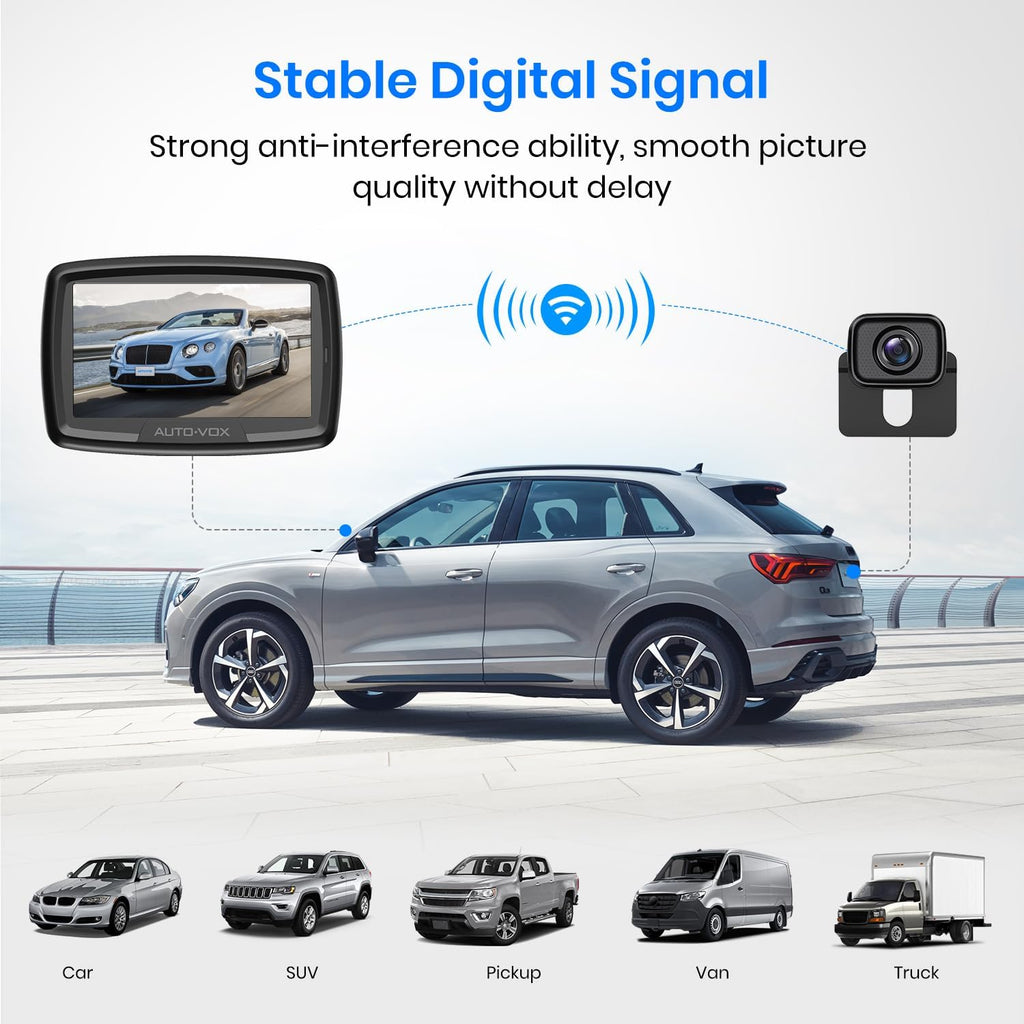 CS-2 Wireless Backup Camera with 4.3" Car Monitor, Easy Install Stable Digital Signal Back up Camera System, Super Night Vision Reverse Cam for Truck, SUV, Van, Trailer