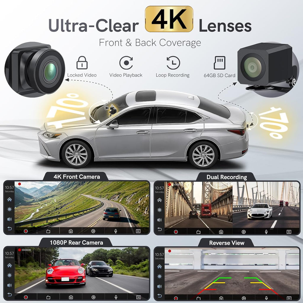 11.26” Portable Carplay Screen for Car,Car Stereo with Apple Carplay & Android Auto,Incell Touch Screen,4K Dash Cam,1080P Backup Camera,Mirror Link, Voice Control, Bluetooth 5.3,GPS,FM