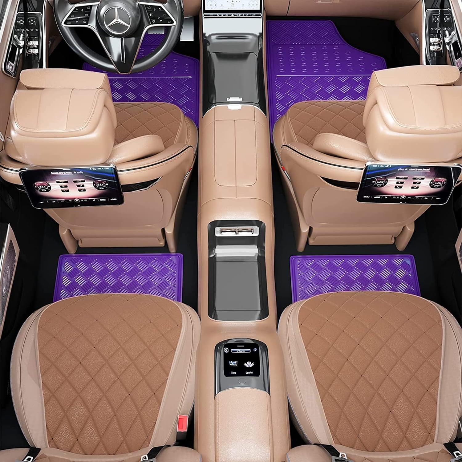 Aluminum Universal Fit 4PC Car Floor Mats Fit for Sedan, SUVS, Truck and Vans (Purple)