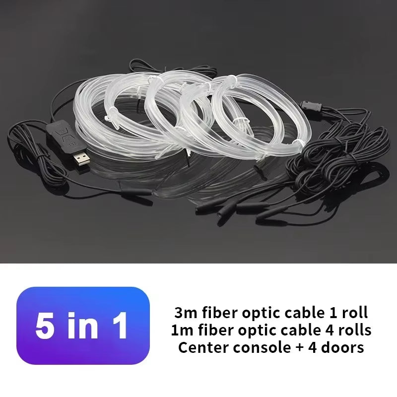 Car RGB Ambient LED Light Strip USB Fiber Optic Atmosphere Neon Invisible Light Strip Center Console Door Decoration Lamp