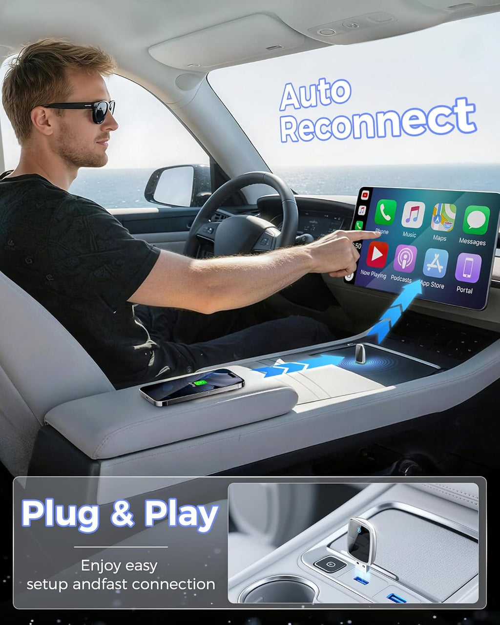 Wireless Carplay Adapter for Apple Iphone（2025 Upgrade）- Convert Wired Carplay to Carplay Wireless Adapter, Stable Connection Compatible with OEM Wired Carplay Vehicles & Ios 10+（Silver）
