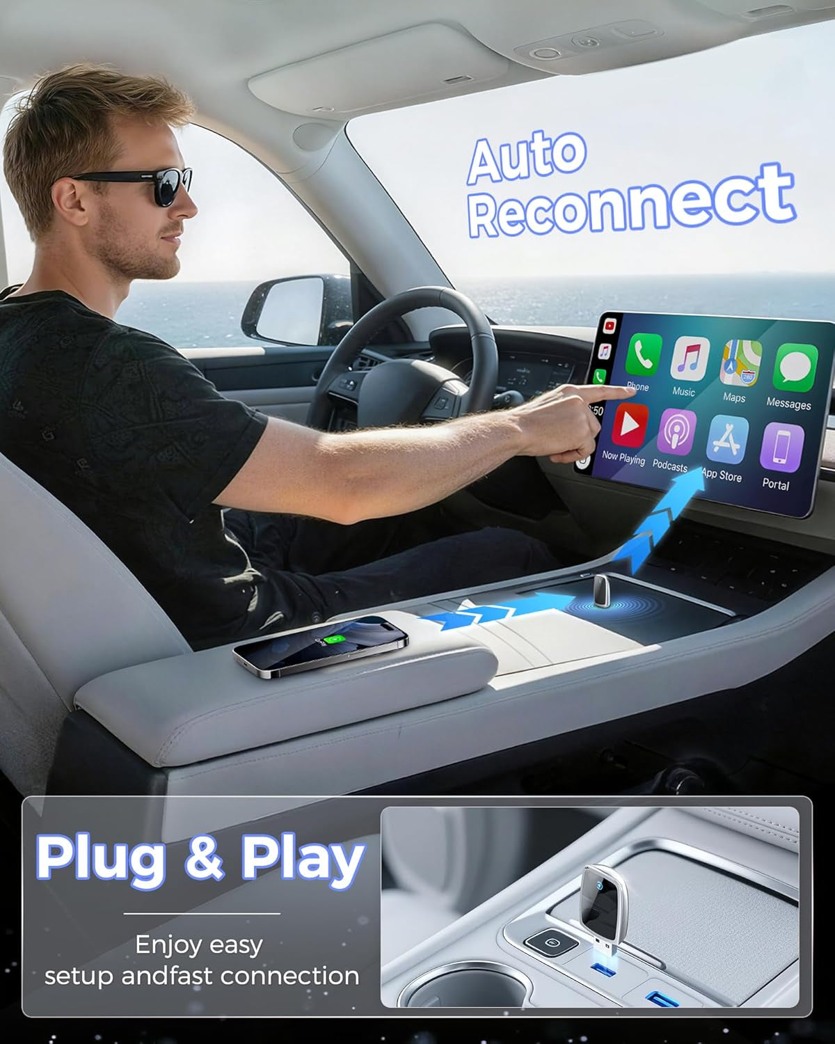 Wireless Carplay Adapter for Apple Iphone（2025 Upgrade）- Convert Wired Carplay to Carplay Wireless Adapter, Stable Connection Compatible with OEM Wired Carplay Vehicles & Ios 10+（Silver）
