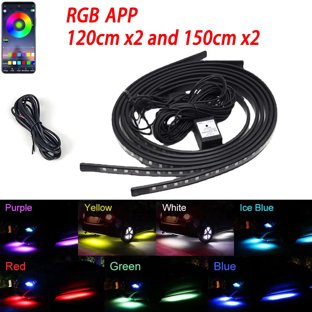 Neon LED RGB Car Underglow Bottom Light Remote/App Control Flexible Waterproof LED Strip Car Underbody Light Decorative Lamp
