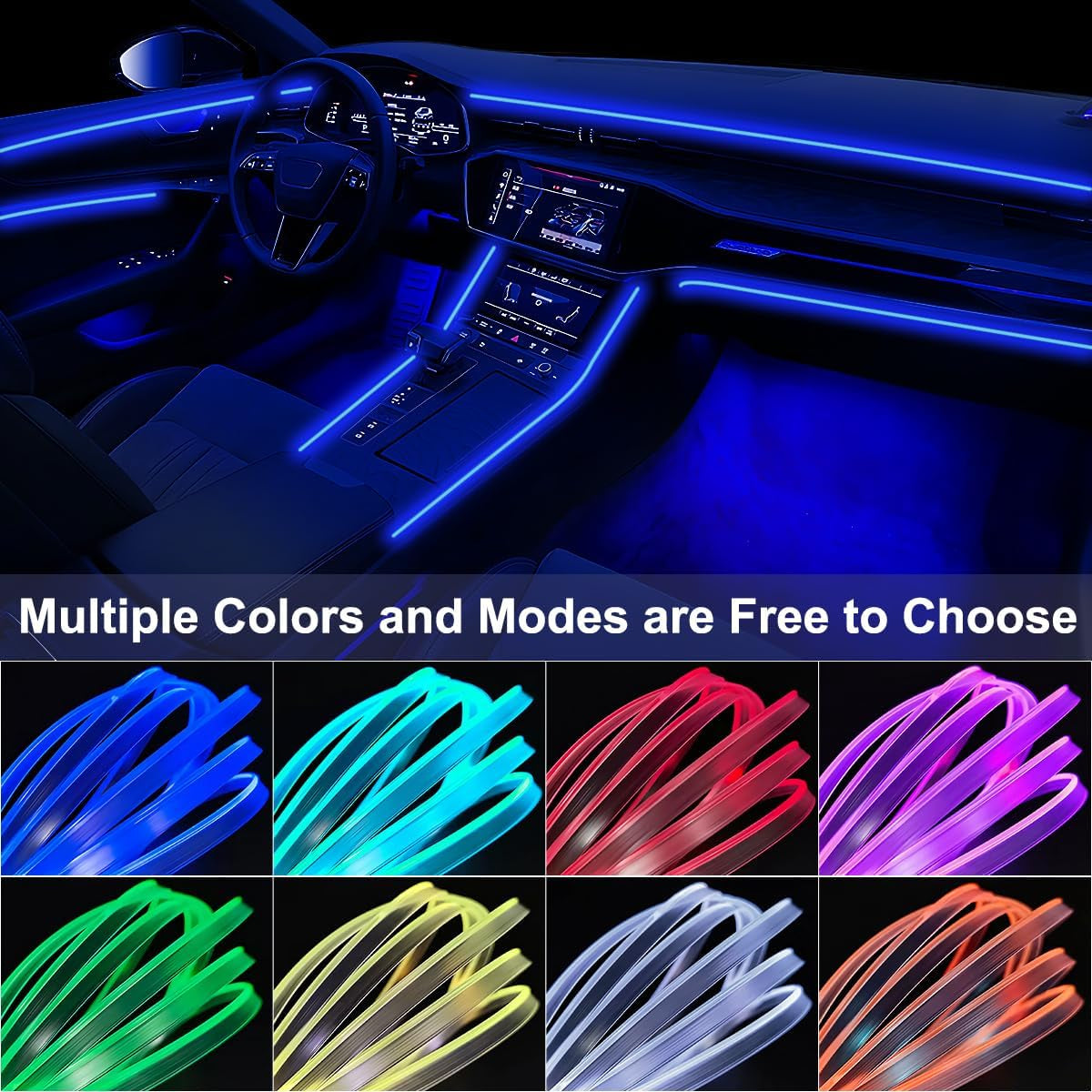 Interior Car LED Strip Lights APP Control, 5 in 1 RGB 16 Million Colors Ambient Lighting Kit with 236 Inches Fiber Optic, Music Mode inside Car Lighting Decorations