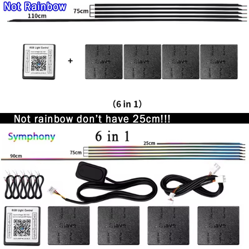 6/10/14/18 in 1 Led Car Ambient Lights RGB 213 64 Color Acrylic Strips Symphony Streamer Interior Rainbow Atmosphere Lamp Kit