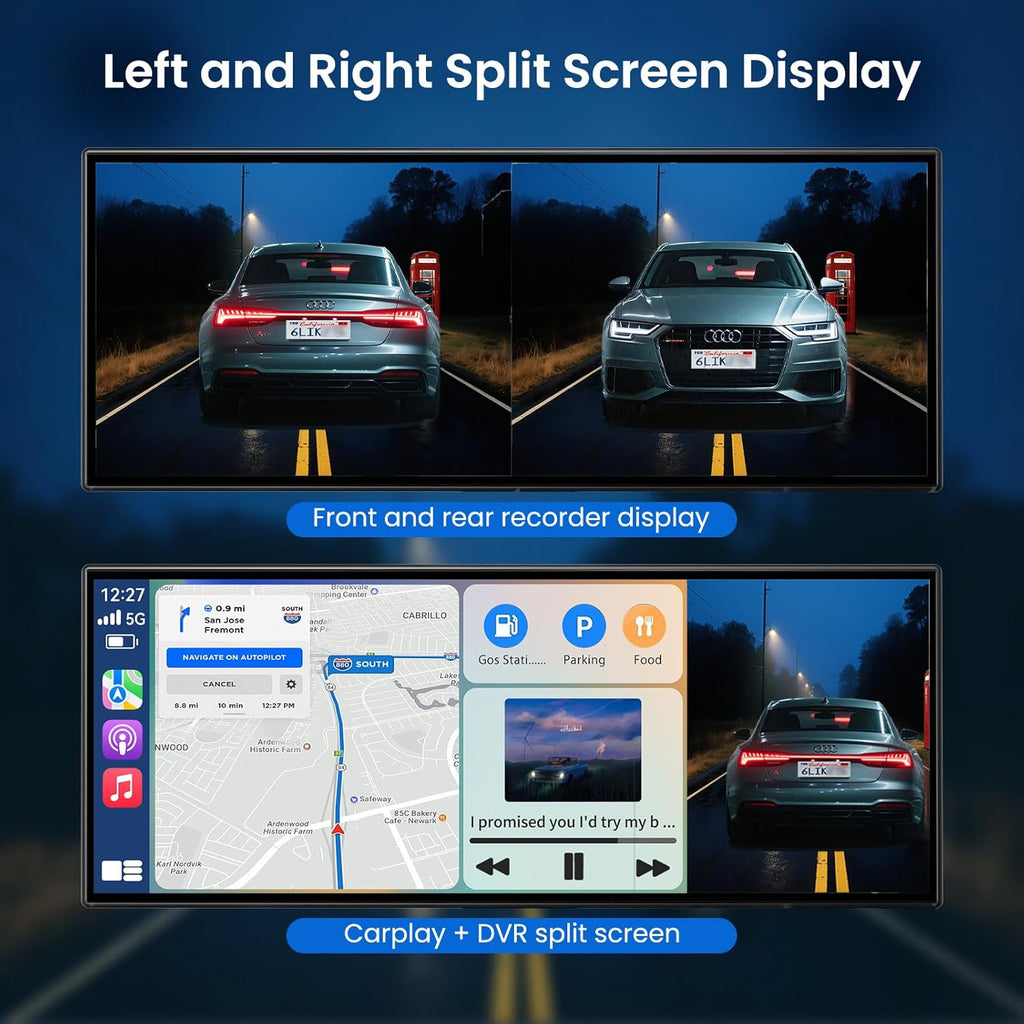 Ultimate 11.5 Inch Wireless CarPlay Screen - HD Touchscreen with 4K Dash Cam, 1080P Backup Camera, Navigation, Bluetooth, Voice Control & More for All Vehicles