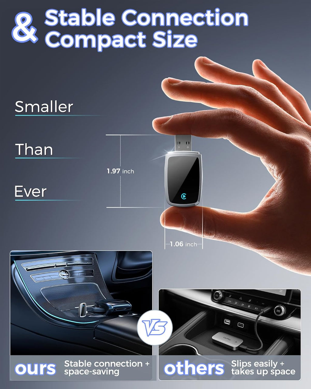 Wireless Carplay Adapter for Apple Iphone（2025 Upgrade）- Convert Wired Carplay to Carplay Wireless Adapter, Stable Connection Compatible with OEM Wired Carplay Vehicles & Ios 10+（Silver）