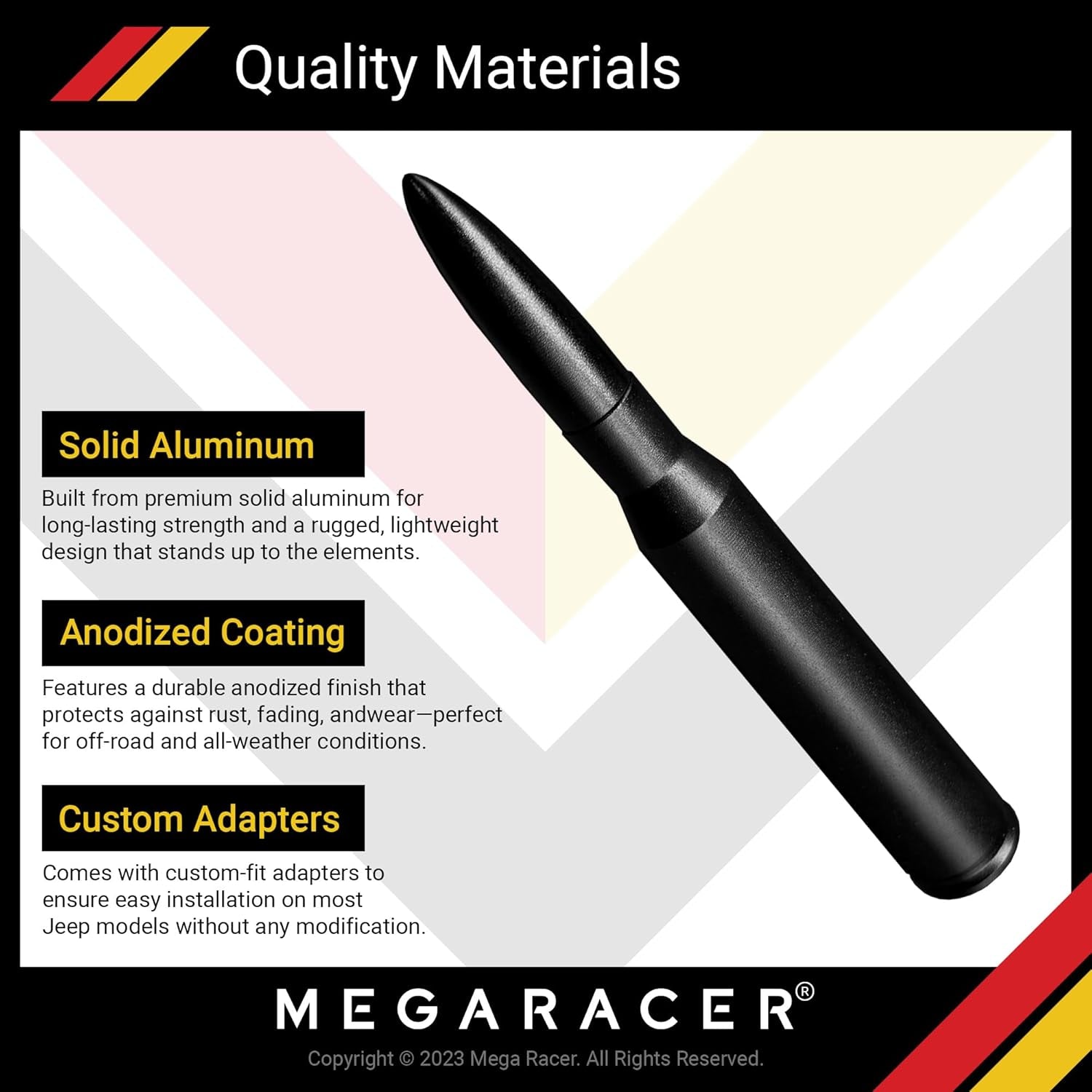 Anodized Black 50 Cal Bullet Antenna for Jeep Wrangler Gladiator 2007-2024 | Jeep Wrangler JK JKU JL JLU | Gladiator JT | Short Truck Antenna | for Truck Accessories Replacement SUV | 5.5 Inch