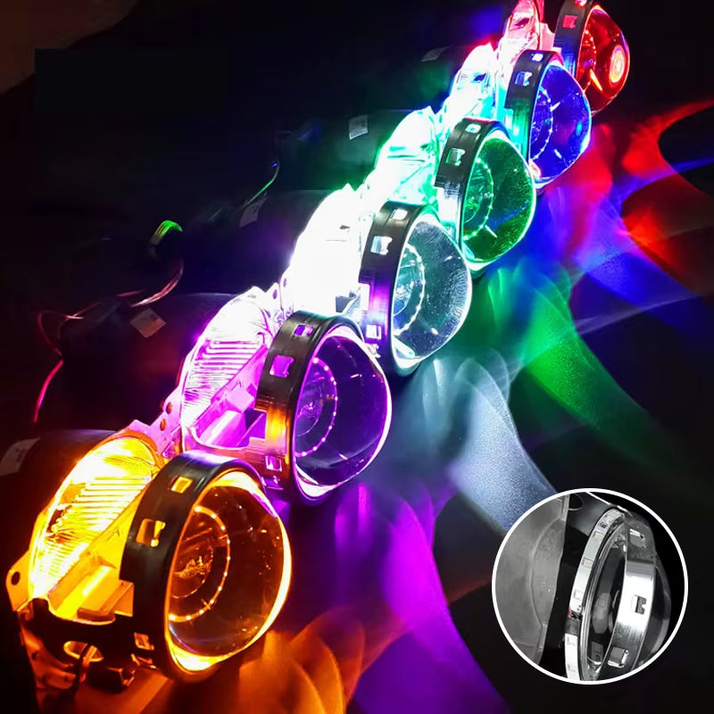 EURS Car APP Bluetooth Devil Demon Eyes RGB LED Strip Angel Eyes Light for Auto Motorcycle Headlights Halo Rings Kit 2.5" 2.8"