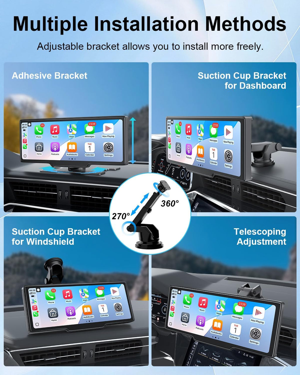HK5 Carplay Screen for Car, 10.26’’ HD Wireless Apple Carplay & Android Auto Touchscreen with Backup Camera, Car Play Screen Ios 26 Compatible, GPS Navigation/Mirror Link/Siri/Fm (No Front Camera)