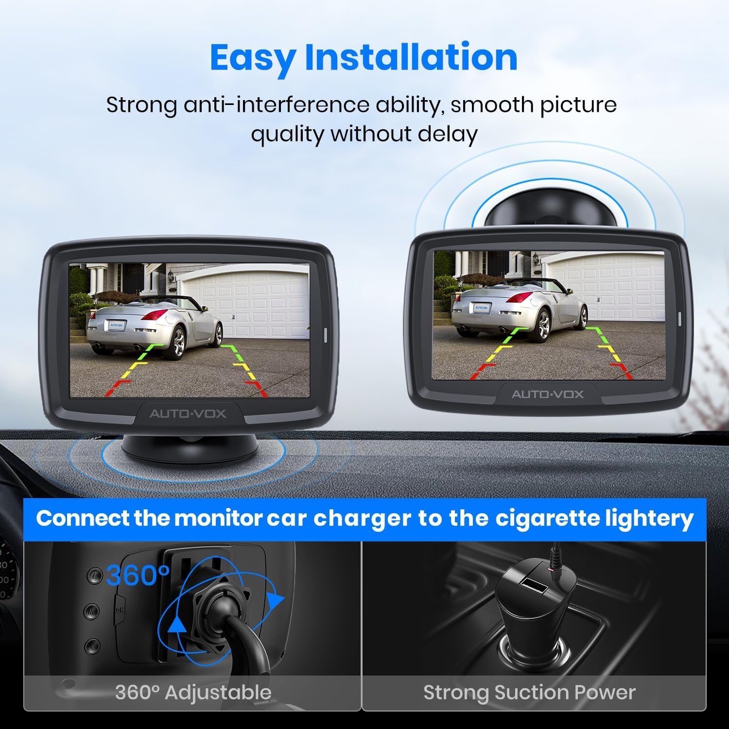 CS-2 Wireless Backup Camera with 4.3" Car Monitor, Easy Install Stable Digital Signal Back up Camera System, Super Night Vision Reverse Cam for Truck, SUV, Van, Trailer