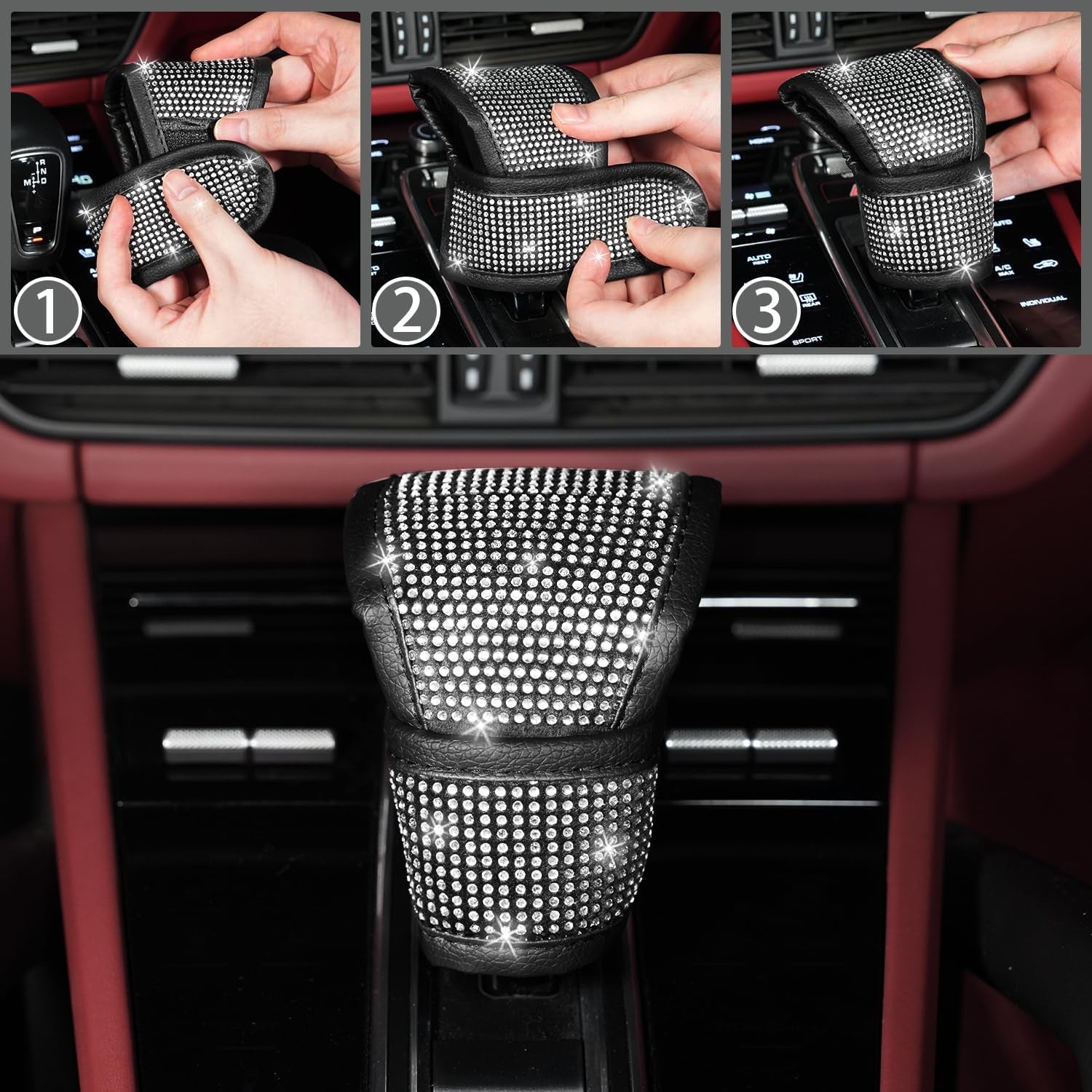 8 Pcs Bling Car Accessories Set for Women, Steering Wheel Cover, Sparkly Seat Belt Covers, Bling Gear Shift Cover, Universal Fit Most Cars (Silver Diamond)