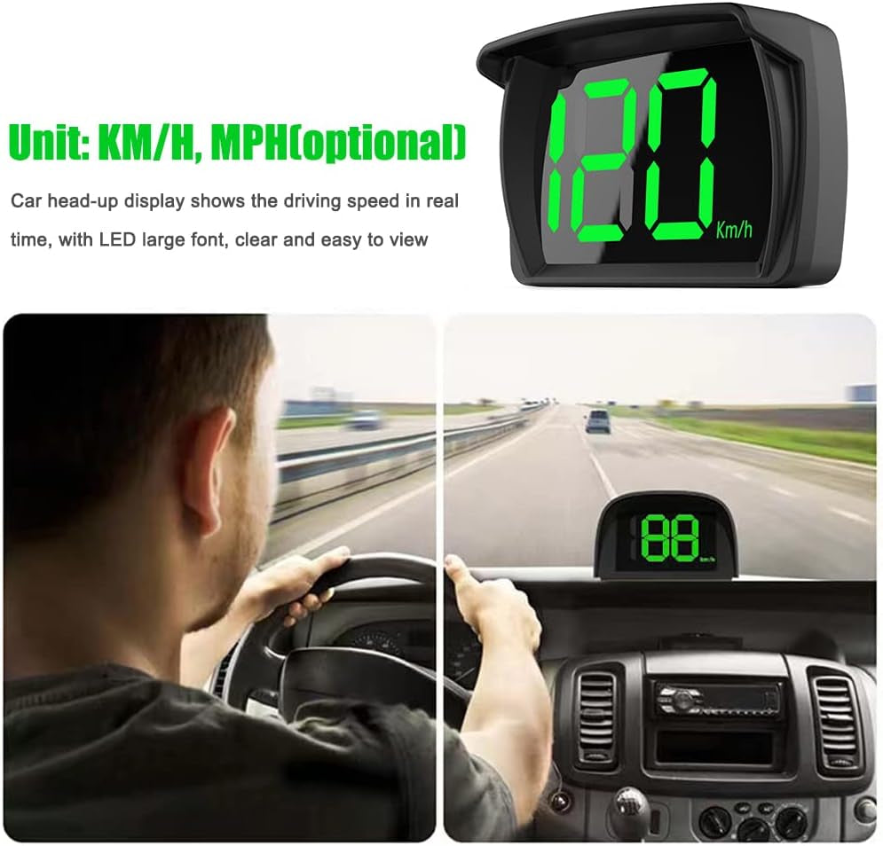 Car HUD Headup Display KM/H MPH GPS Digital Speedometer with LED Large Font Display for Car Truck SUV Motorcycle