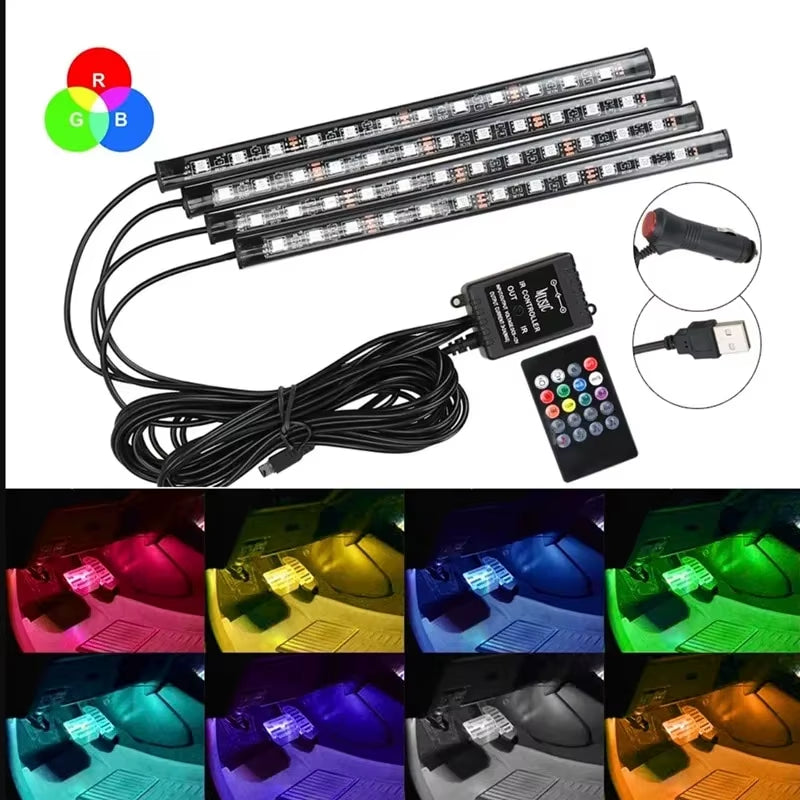 Universal Car RGB Ambient Lights LED Strip Interior Atmosphere Lamps 8 Colors Decorative off Road 4X4 SUV Automobile Accessories