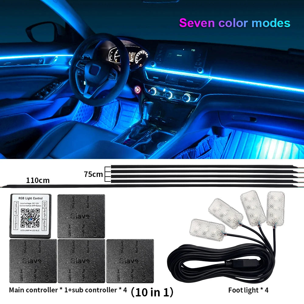 18 in 1 LED Symphony Ambient Lights Car Interior Full Color Streamer RGB 64 Colors Neon Acrylic Strip Decoration Atmosphere Lamp