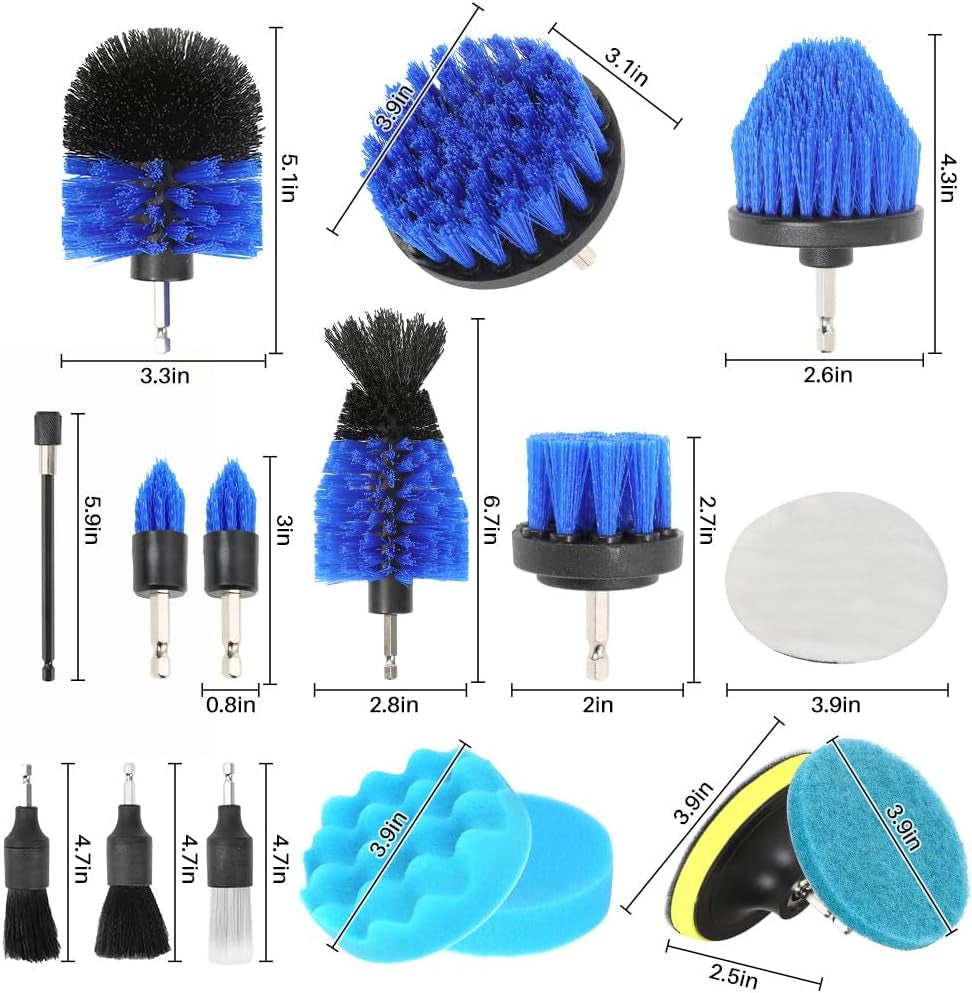 15Pcs Car Cleaning Kit Interior Detailing Kit, Blue Drill Brush Attachments for Cleaning