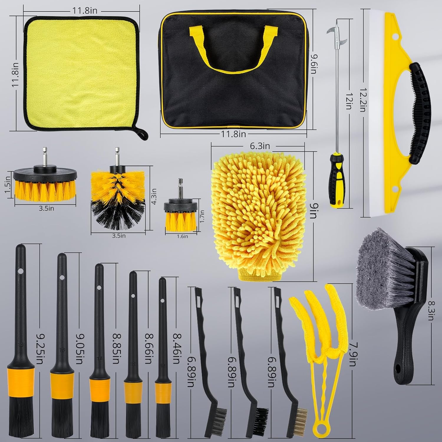 18Pcs Car Cleaning Kit Interior,Car Detailing Brush, Car Wash Kit Car Cleaning Kit Interior Detailing Kit for Car Wash Brush Kit Interior Exterior Wheels, Yellow