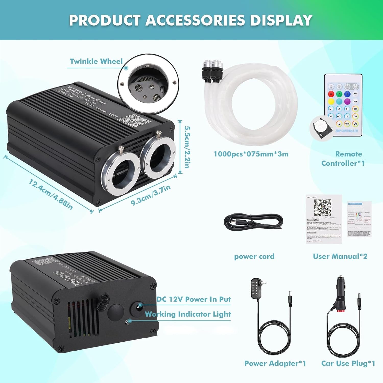 Twinkle Headliner Star Light Kit, 1000Pcs*0.03In*9.8Ft Ceiling Fiber Optic Lights App/Remote Control Star Effect Music Mode RGBW Sound Activated for Car Roof Home Ceiling