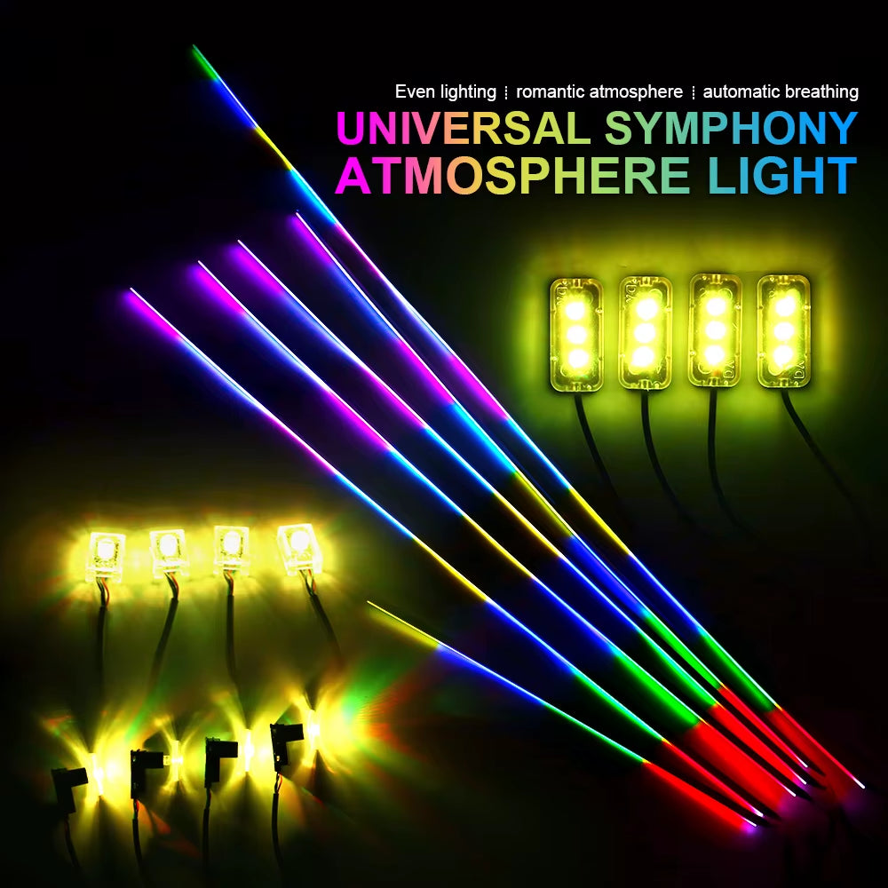 Dual Zone 18 in 1 Full Color Streamer Car Ambient Light RGB 64 Color LED Interior Acrylic Fiber Strip Decoration Atmosphere Lamp