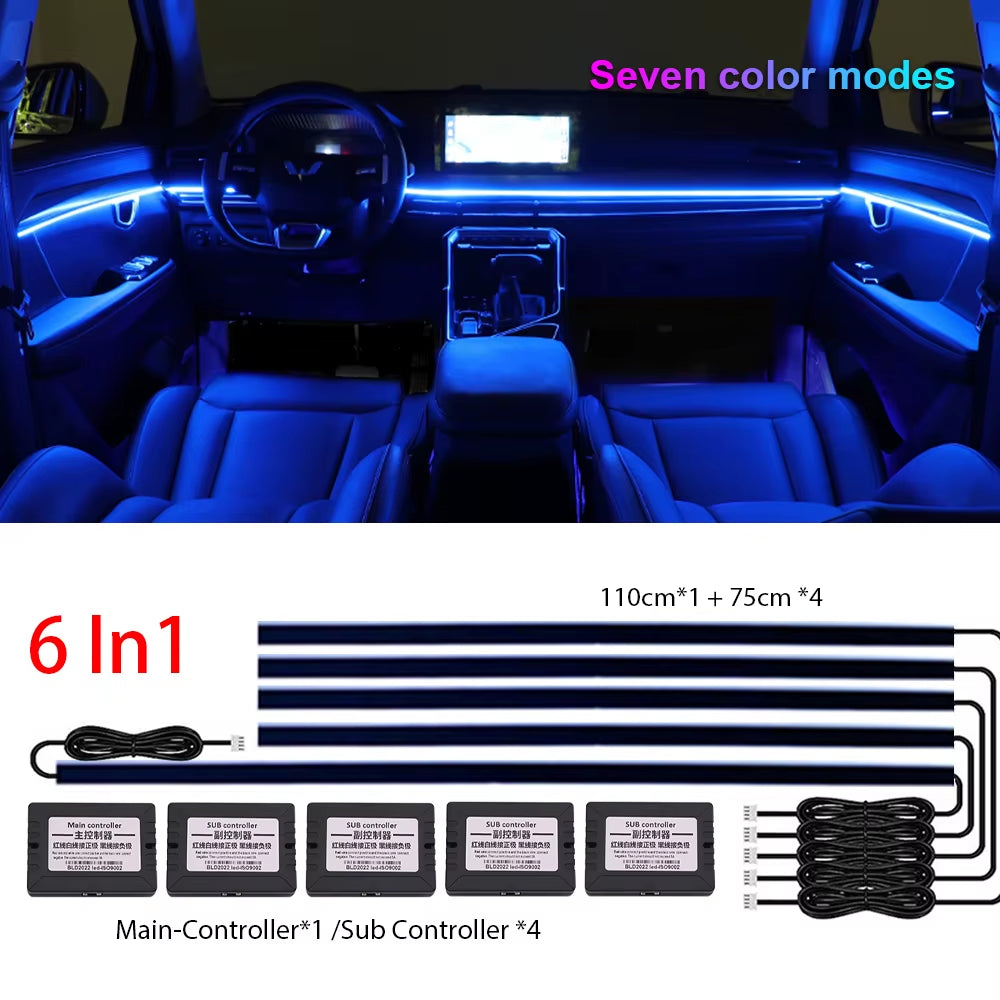 18 in 1 Newest Hidden Car LED Ambient Light Smoke Matt Black Acrylic Strip RGB Symphony Interior Decoration Atmosphere Light Kit