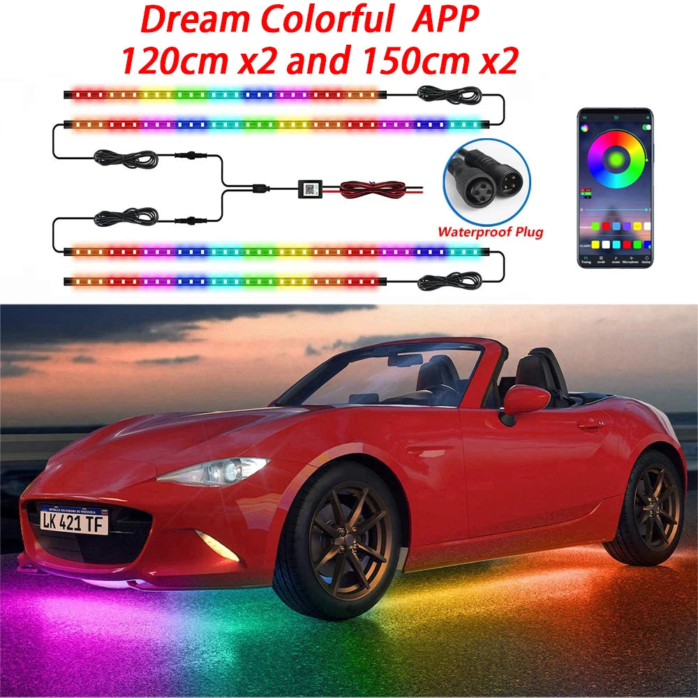 Neon LED RGB Car Underglow Bottom Light Remote/App Control Flexible Waterproof LED Strip Car Underbody Light Decorative Lamp