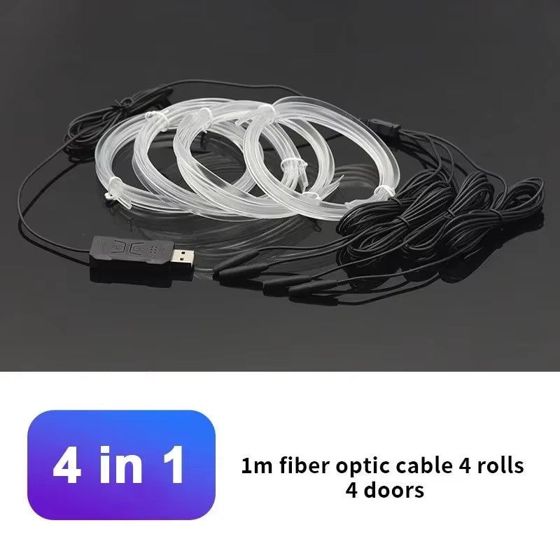 Car RGB Ambient LED Light Strip USB Fiber Optic Atmosphere Neon Invisible Light Strip Center Console Door Decoration Lamp