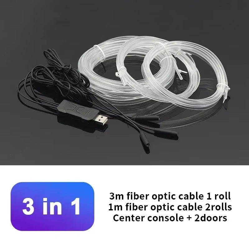 Car RGB Ambient LED Light Strip USB Fiber Optic Atmosphere Neon Invisible Light Strip Center Console Door Decoration Lamp