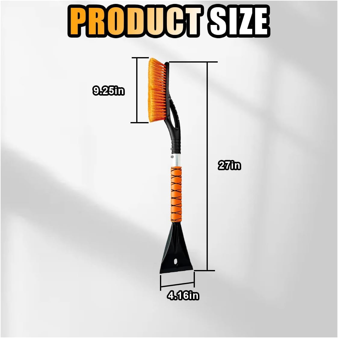 27" Snow Brush and Ice Scrapers for Car Windshield and Window, Detachable Winter Snow Remover Ice Shovel Tool with Ergonomic Foam Grip & No Scratch Bristles, Car Accessories for Truck SUV (Orange)