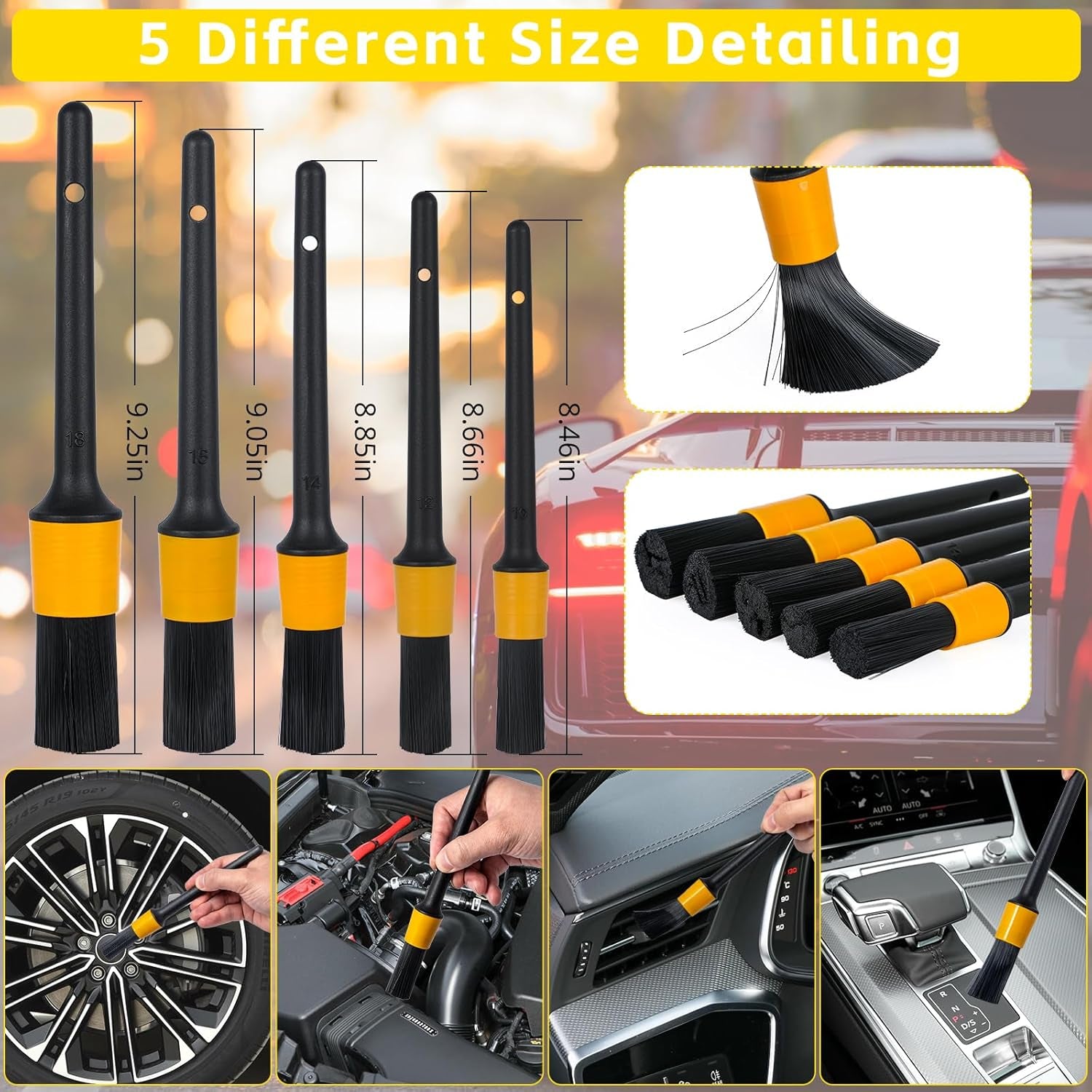 18Pcs Car Cleaning Kit Interior,Car Detailing Brush, Car Wash Kit Car Cleaning Kit Interior Detailing Kit for Car Wash Brush Kit Interior Exterior Wheels, Yellow