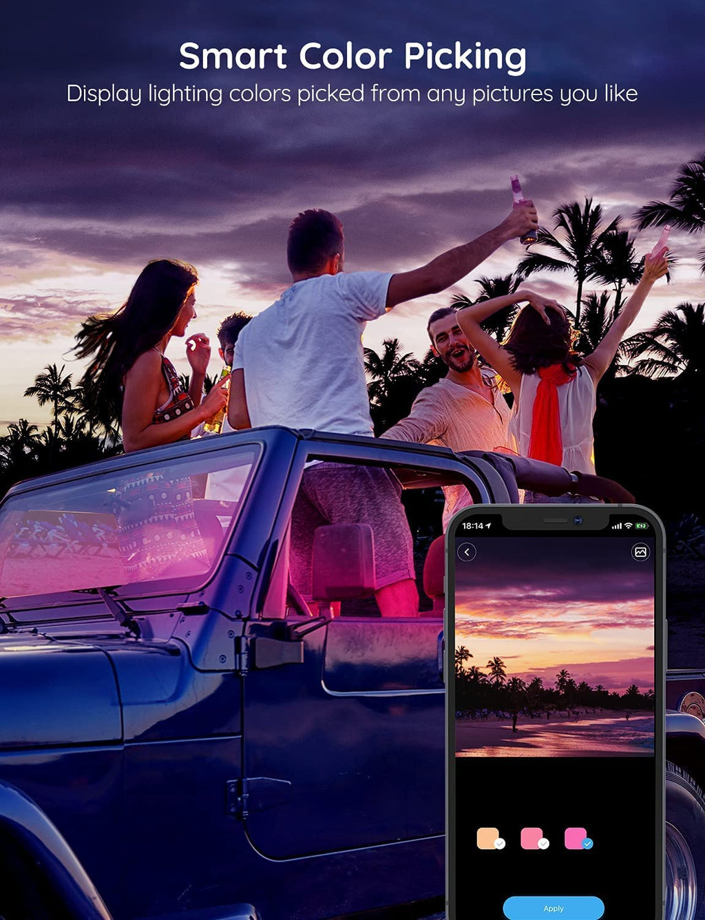 Car LED Lights, Smart Car Interior Lights with App Control, RGB Lights with DIY Mode and Music Mode, 2 Lines Design LED Lights for Cars with Car Charger, 12V