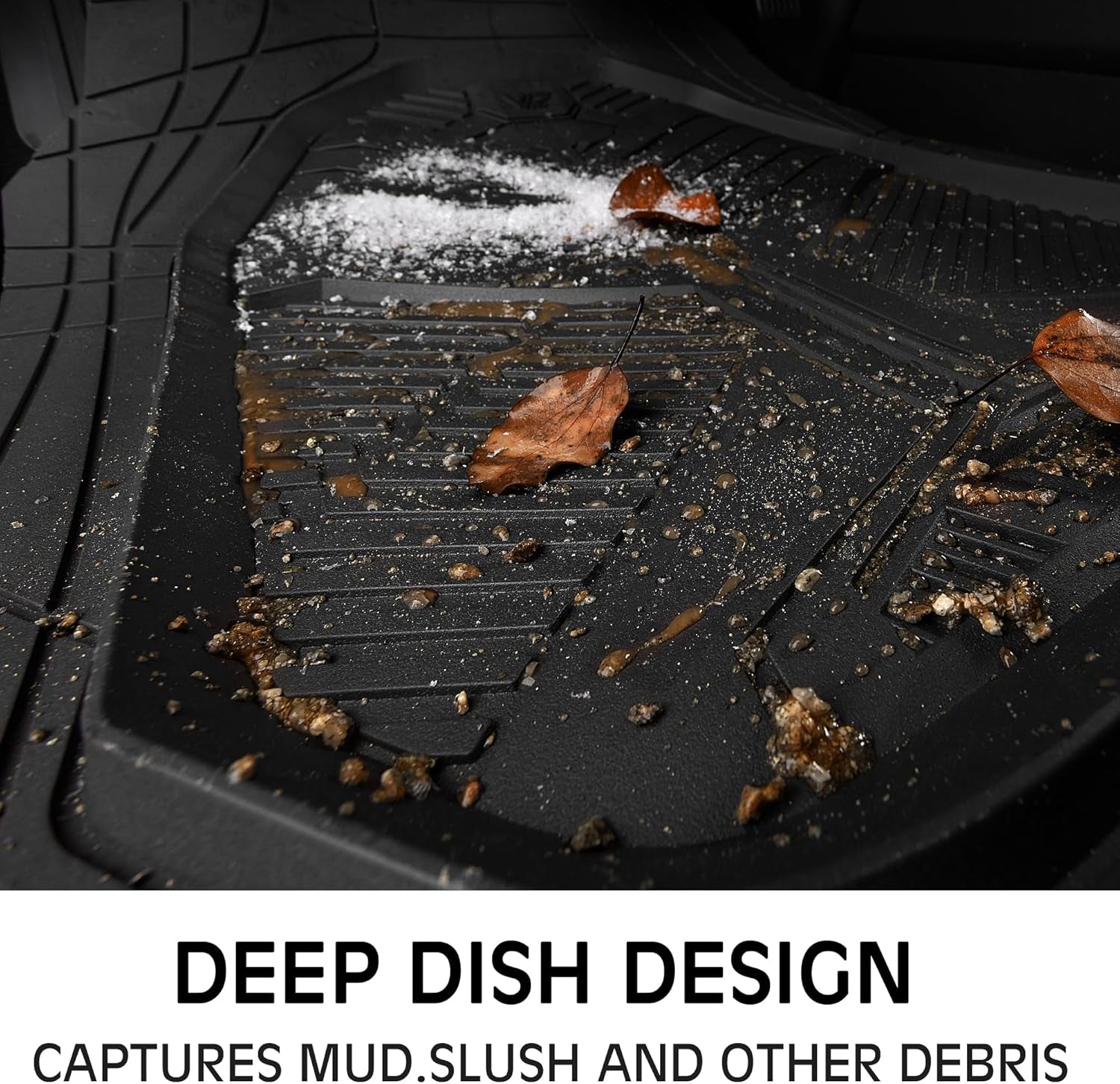 Heavy Duty Rubber Car Mats, Deep-Dish Odorless Car Floor Mats All Weather, Universal Trim-To-Fit for Suvs Trucks Sedans, Waterproof Anti-Slip, 3 Pieces V12 Black