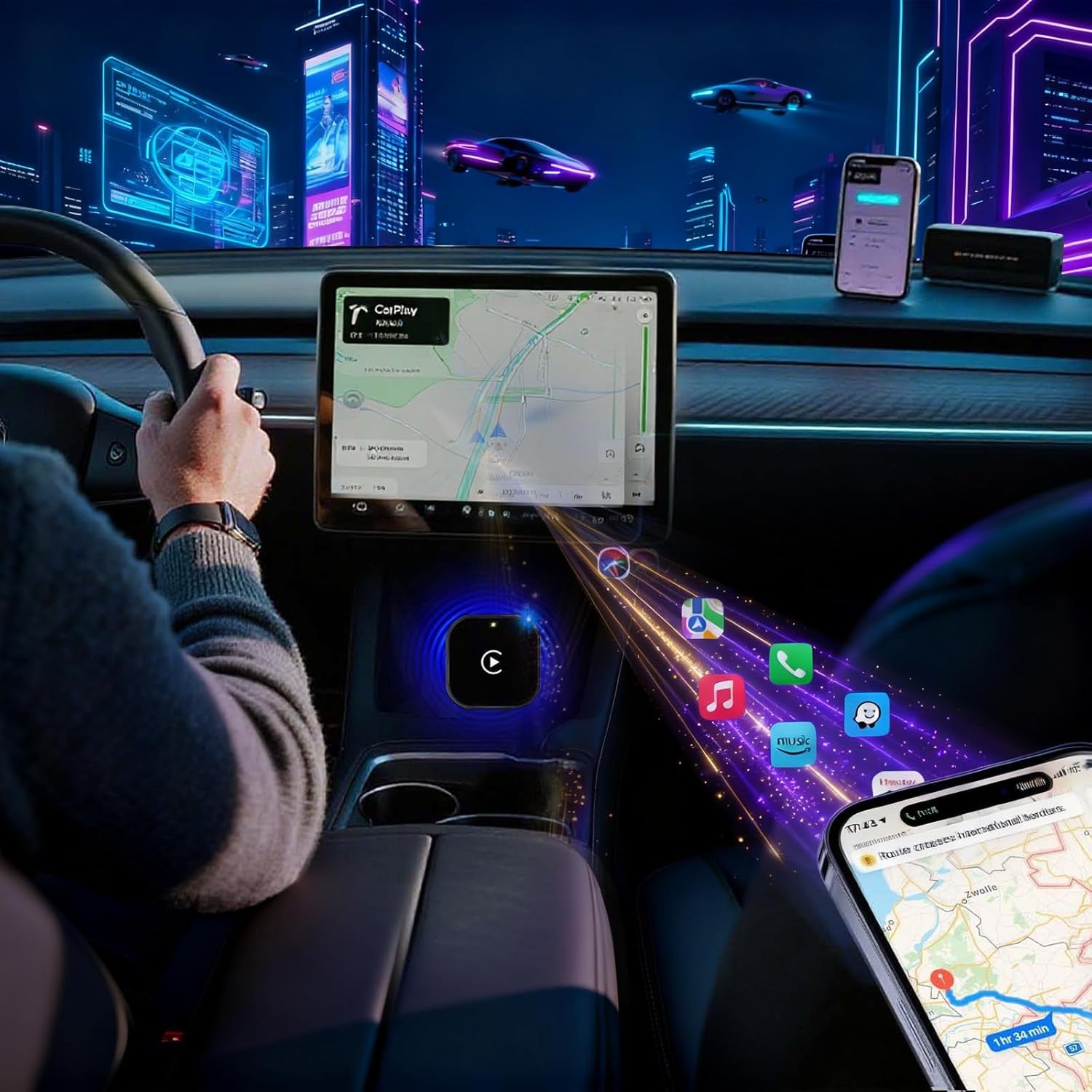 Wireless Carplay Adapter for Apple Iphone ＆Android Small Size, (New Update) Plug and Play, Fast and Stable Connection Wireless Adapter for Carplay＆Android